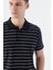Siyah Slim Fit Çizgili Pamuk Polo Yaka T-Shirt 3