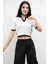 Renkli Yaka Triko Crop Beyaz 3