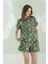 %100 Pamuklu Yeşil Çiçek Desenli Şortlu Önden Düğmeli Pijama Takımı 1