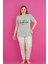 X-Dreamy Büyük Beden Pamuklu Ekose Kareli Kısa Kollu Pijama Takımı 1