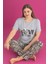X-Dreamy Büyük Beden Pamuklu Leopar Desenli Kısa Kollu Pijama Takımı 2
