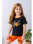 Kız Çocuk Çiçek Nakışlı T-Shirt - Siyah 1