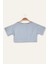 Kız Çocuk Çizgili Çep Detaylı Crop T-Shirt - Mavi Çizgili 2