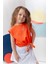 Kız Çocuk Nakış Detaylı Crop T-Shirt - Coral 1
