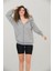 Gri Kapüşonlu Oversize/geniş Kalıp Fermuarlı Kapüşonlu Kalın Içi Polarlı Sweatshirt K-502 4