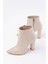 VRT-4801 Bej Yüksek Kalın Topuklu Fermuarlı Kadın Bot 4