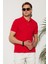 Erkek Slim Fit Dar Kesim %100 Pamuk Kırmızı Polo Yaka Tişört 1