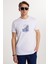 Erkek Slim Fit Dar Kesim %100 Pamuk Yumuşak Dokulu Baskılı Beyaz Bisiklet Yaka Tişört 2