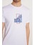 Erkek Slim Fit Dar Kesim %100 Pamuk Yumuşak Dokulu Baskılı Beyaz Bisiklet Yaka Tişört 3