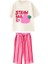 Çilek Strawberry Baskılı Tshirt ve Çizgili Desenli Müslin Pantolonlu Kızçocuk Takım 2