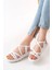 841-841 Beyaz Lastikli Günlük Kadın Sandalet 1