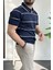Erkek Polo Yaka Ince Çizgili Kısa Kollu T-Shirt 1