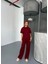 Osy Modal Yumuşak Dokulu Kumaş Kısa Kollu Bluz Rahat Pantalon Ikili Takım- Bordo 4