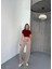 Osy Modal Yumuşak Dokulu Kumaş Nakış Işlemeli Rahat Bol Paça Eşofman Pantalon - Bej 1
