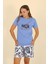 Kadın Şortlu Kısa Kol Penye Pijama Takımı Mavi 3622 3