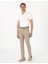 Erkek Haki Slim Fit Keten Karışımlı Çizgili Kanvas Pantolon 50301754-VR027 3