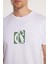 Erkek Slim Fit Dar Kesim %100 Pamuk Yumuşak Dokulu Baskılı Beyaz Bisiklet Yaka Tişört 3
