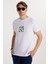 Erkek Slim Fit Dar Kesim %100 Pamuk Yumuşak Dokulu Baskılı Beyaz Bisiklet Yaka Tişört 4
