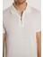 Erkek Slim Fit Dar Kesim Pamuklu Örme Triko Fermuarlı Beyaz Polo Yaka Tişört 3