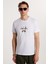 Erkek Slim Fit Dar Kesim %100 Pamuk Yumuşak Dokulu Baskılı Beyaz Bisiklet Yaka Tişört 2