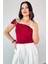BLZ-06283 Bordo Gold Toka Detaylı Yan Büzgülü Straplez Bluz 1