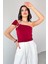 BLZ-06283 Bordo Gold Toka Detaylı Yan Büzgülü Straplez Bluz 2