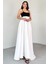 ELB-01769 Siyah Ayarlanabilir Askılı Beyaz Robadan Elbise 2