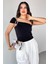 BLZ-06283 Siyah Gold Toka Detaylı Yan Büzgülü Straplez Bluz 1
