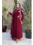 Taş Detaylı Pelerinli Elbise 3938 Bordo 1