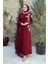 Taş Detaylı Pelerinli Elbise 3938 Bordo 3