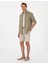 Erkek Haki Slim Fit Keten Karışımlı Çizgili Dokuma Şort 50301806-VR027 3
