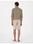 Erkek Haki Slim Fit Keten Karışımlı Çizgili Dokuma Şort 50301806-VR027 4