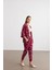 Kadın Bordo Desenli Kimono Gömlek Pantolon Takım 4