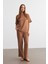 Kadın Camel Bisiklet Yaka Kısa Kollu T-Shirt Pantolonlu Krinkıl Takım 1