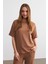 Kadın Camel Bisiklet Yaka Kısa Kollu T-Shirt Pantolonlu Krinkıl Takım 5