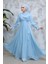 Bağlama Detaylı Bebek Mavisi Tesettür Abiye Elbise 48051BM 1