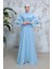 Bağlama Detaylı Bebek Mavisi Tesettür Abiye Elbise 48051BM 3
