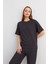 Kadın Antrasit Bisiklet Yaka Kısa Kollu T-Shirt Pantolonlu Krinkıl Takım 4