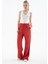 Yüksel Bel Geniş Paça Keten Pantolon Kiremit 1