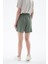 Lastikli Keten Şort Haki 4