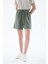 Lastikli Keten Şort Haki 5