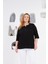 Yaka Nervürlü Büyük Beden Bluz Siyah 1