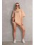 AYDOGANTICARET44 Unisex Bisiklet Yaka Baskılı Oversize T-Shirt - Bej 3