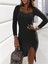 AYDOGANTICARET44 Kadın Uzun Kollu Geniş Yaka Yırtmaç Detay Mini Boy Triko Elbise 3
