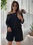 AYDOGANTICARET44 Kadın Kayık Yaka Oversize Asimetrik Bluz ve Şort Iki Iplik Takım 4