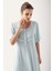 Puantiyeli Düğmeli Kısa Kol Likralı Uzun Viskoz Gecelik 14118 2