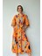 AYDOGANTICARET44 Oranj Çiçek Desenli Kemerli Elbise 1