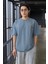Cep Baskılı Iki Iplik Kumaş Pamuklu Oversize Erkek T-Shirt - Soğuk Mavi 3