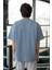 Cep Baskılı Iki Iplik Kumaş Pamuklu Oversize Erkek T-Shirt - Soğuk Mavi 4