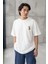 Cep Baskılı Iki Iplik Kumaş Pamuklu Oversize Erkek T-Shirt - Ekru 6